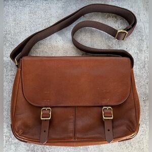 Fossil Brown Bag Satchel Computer Leather Messenger Crossbody